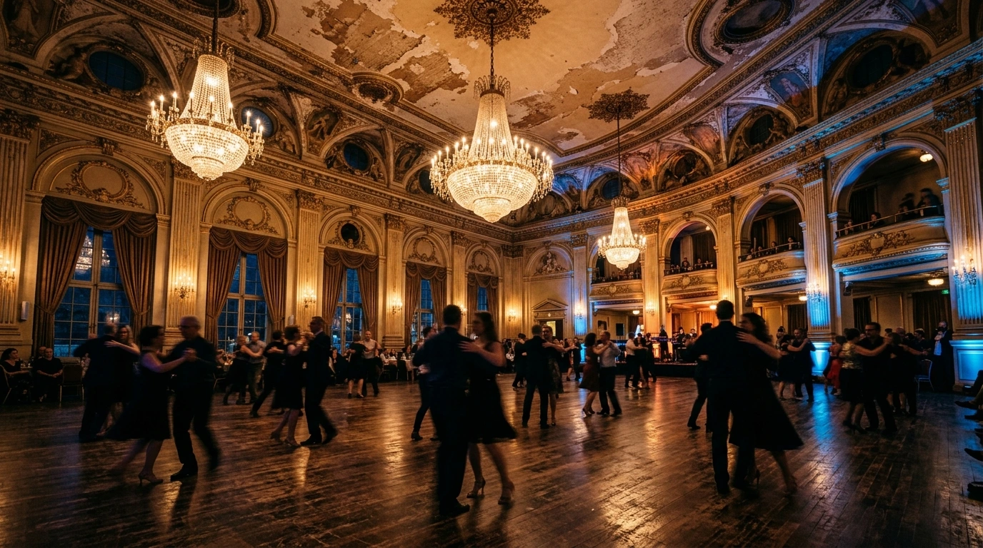Historic Berlin ballroom with dancers