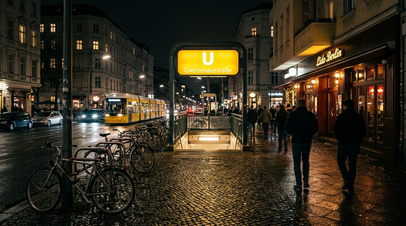 Berlin U-Bahn entrance at night