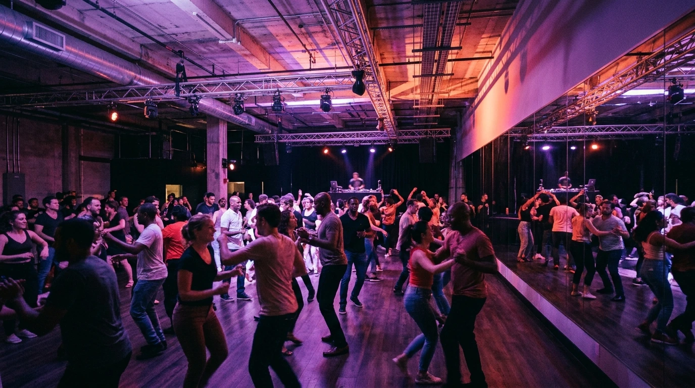 Busy bachata social dance floor in London