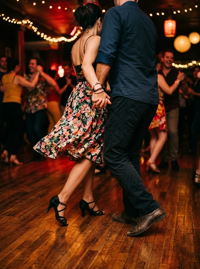 Salsa social dancing — couple dancing Salsa at a social dance event