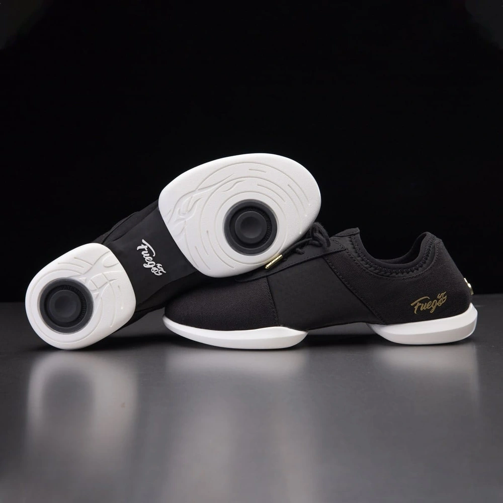 Black Fuego Split-Sole dance sneaker showing the split FlowTec outsole with pivot points